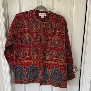 Orvis Women's Red and Blue Ornate Blazer